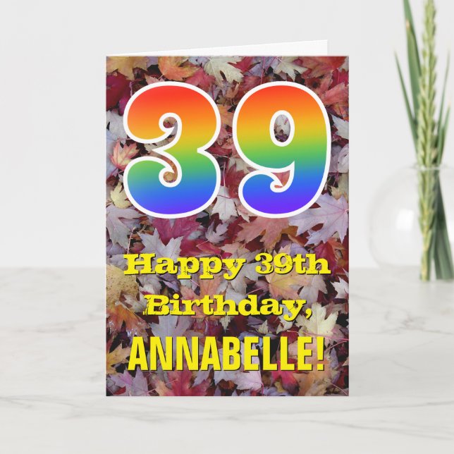 Tarjeta Cumpleaños número 39; Hojas de otoño rústicas; "39 (Anverso)