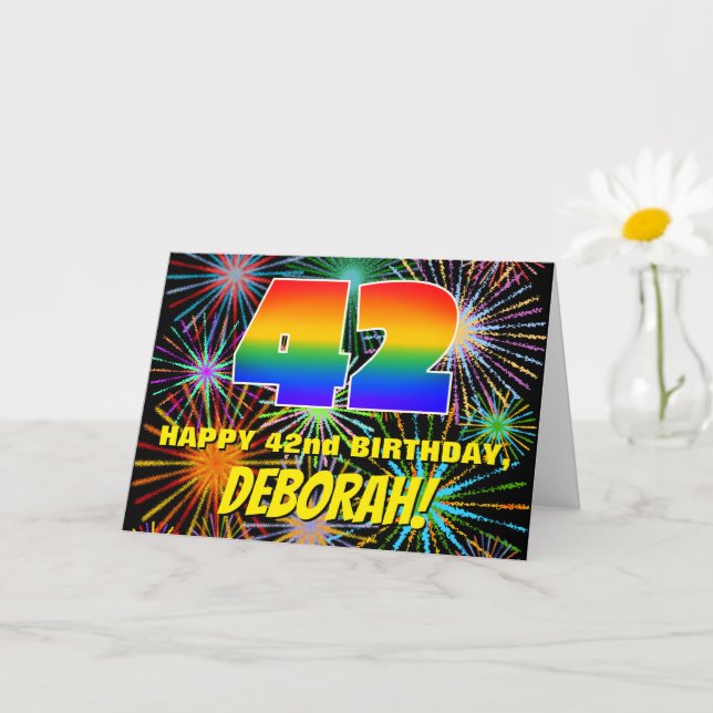 Tarjeta Cumpleaños número 42: Fuegos artificiales divertid (Planta pequeña)