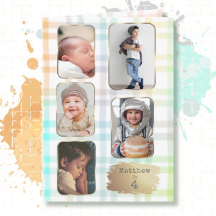 Tarjeta Cumpleaños número 4 5 Fotos Cuadro Escocés Acuarel