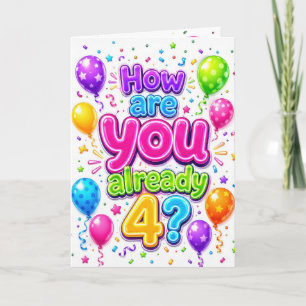 Tarjeta Cumpleaños número 4 de la nieta con globos de neón