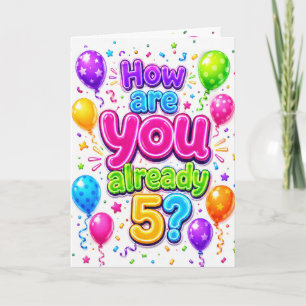 Tarjeta Cumpleaños número 5 de la nieta con globos de neón