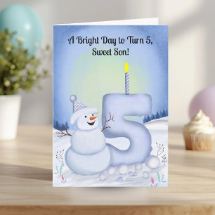 Tarjeta Cumpleaños número 5 de Son Muñeco de Nieve Nevado