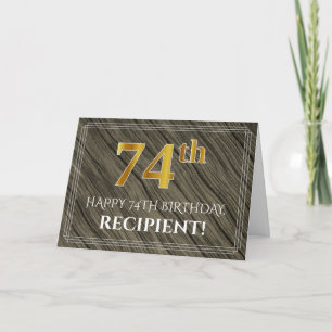 Tarjeta Cumpleaños número 74 elegante: aspecto de madera f