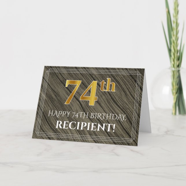 Tarjeta Cumpleaños número 74 elegante: aspecto de madera f (Anverso)