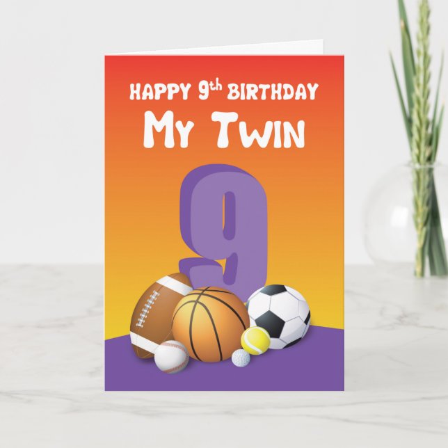 Tarjeta Cumpleaños número 9 de mi hermana gemela Pelotas d (Anverso)