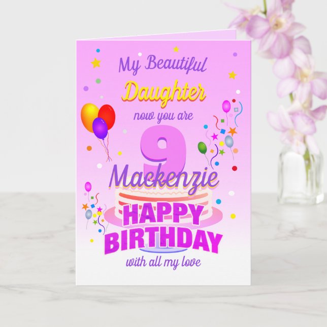 Tarjeta Cumpleaños número 9 ROSA  (Orquídea)