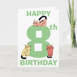 Tarjeta Cumpleaños número ocho (8) Doodle Gatos Mensaje pe