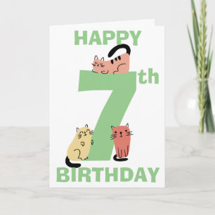 Tarjeta Cumpleaños número siete (7) Doodle Cats Mensaje pe