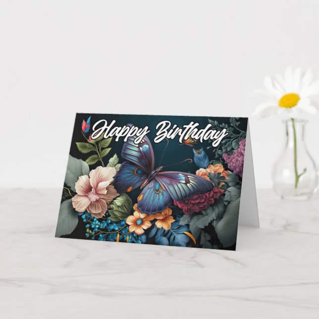 Tarjeta Cumpleaños | Obra sofisticada de mariposa (Planta pequeña)