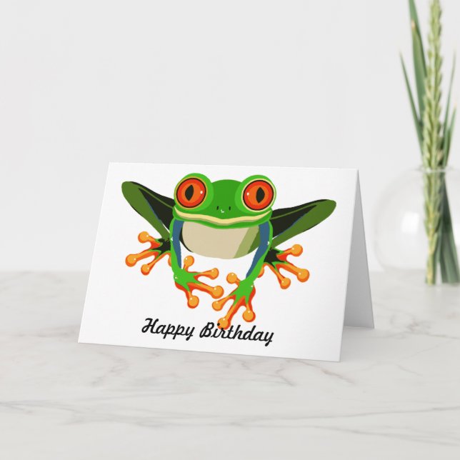 Tarjeta Cumpleaños observado rojo de la rana arbórea (Anverso)