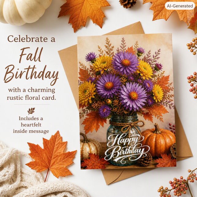Tarjeta Cumpleaños Otoño Rústico Flores Florales Para Ella (Subido por el creador)
