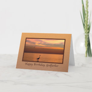 Tarjeta Cumpleaños, padrino, vista al mar en la puesta del