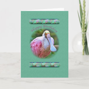 Tarjeta Cumpleaños, pájaro del Spoonbill rosado