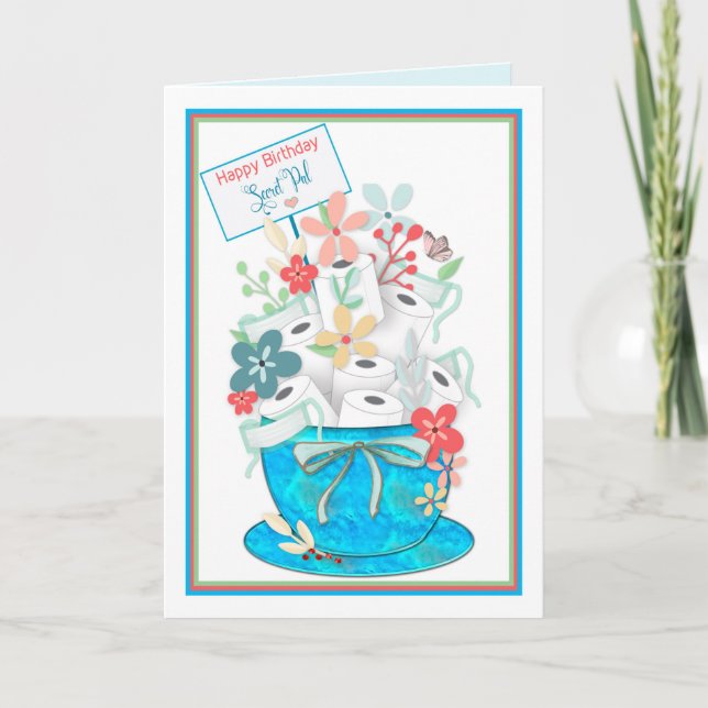 Tarjeta Cumpleaños, Pal secreto, Covid19,Papel toliet.Flor (Anverso)
