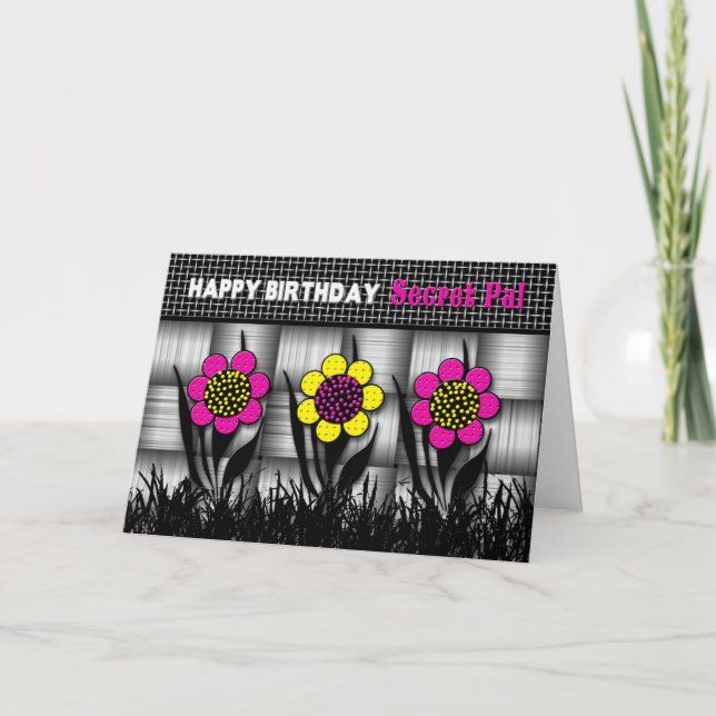 TARJETA CUMPLEAÑOS - PAL SECRETO - NEGRO/BLANCO/DAISIES (Anverso)