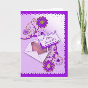 Tarjeta Cumpleaños - Pal secreto - Púrpura/Flores/Carta