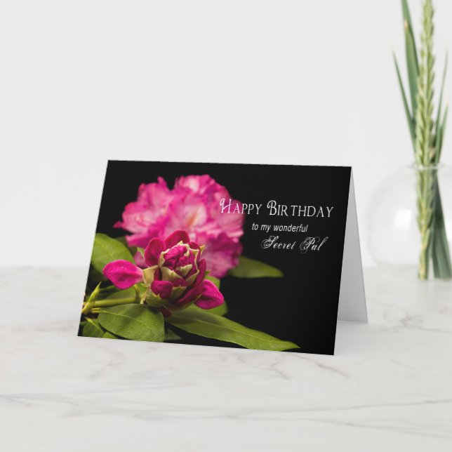 Tarjeta CUMPLEAÑOS - PAL SECRETO - RODODENDRONES en negro (Anverso)