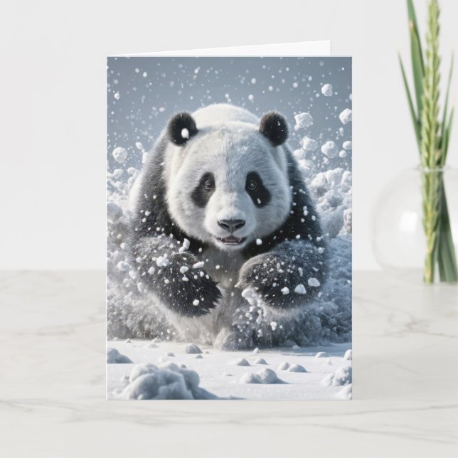 Tarjeta Cumpleaños Panda Bear En Nieve (Anverso)