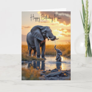 Tarjeta Cumpleaños para mamá elefante con bebé