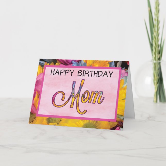 Tarjeta Cumpleaños para Mamá, Flores de Gerbera Daisies (Anverso)