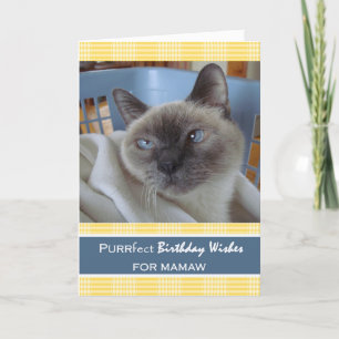 Tarjeta Cumpleaños para Mamaw, gato en cesta de lavadero