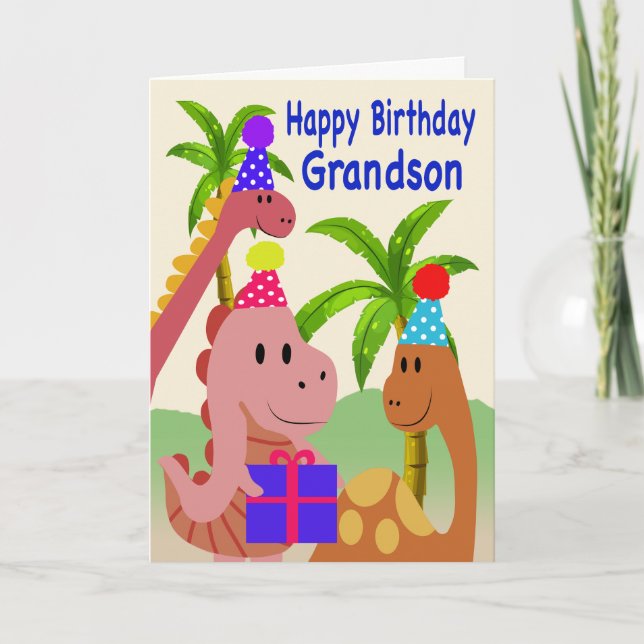Tarjeta Cumpleaños para nieto Dinosaurios (Anverso)