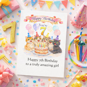 Tarjeta Cumpleaños para niñas de 7 años - Gato adorable