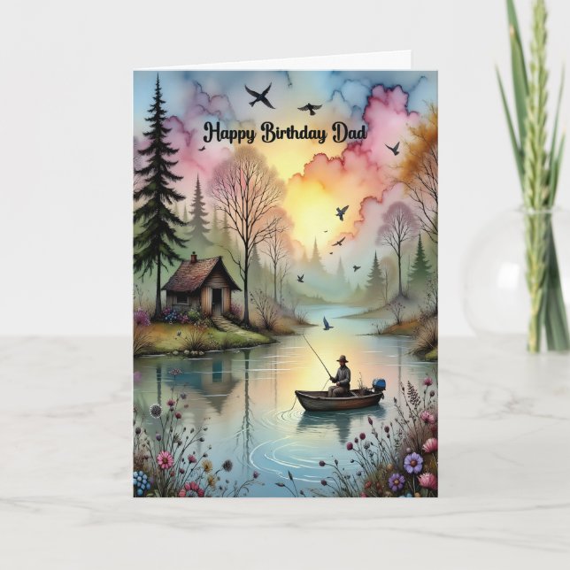 Tarjeta Cumpleaños para papá con pescador (Anverso)