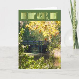 Tarjeta Cumpleaños, para una tía, puente sobre el lago.