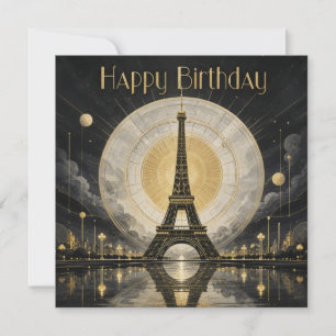 Tarjeta Cumpleaños París Torre Eiffel Deco Dorado
