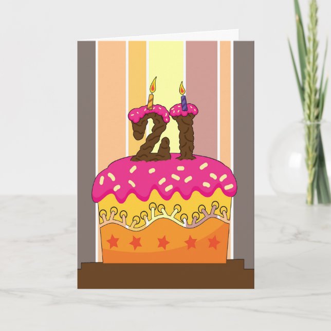 Tarjeta cumpleaños - pastel con vela 21 - 21 cumpleaños gr (Anverso)