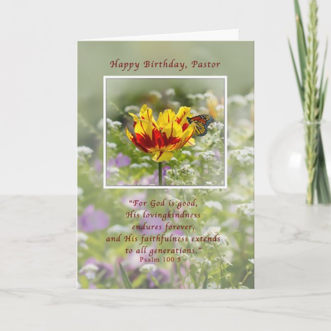 Tarjeta Cumpleaños, Pastor, Tulipán y Mariposa, Religiosa (Anverso)