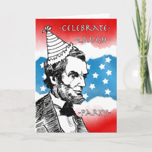 Tarjeta Cumpleaños patriótico con Abraham Lincoln en Gorra