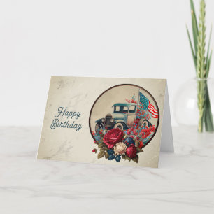 Tarjeta Cumpleaños Patriótico de Camión Antiguo