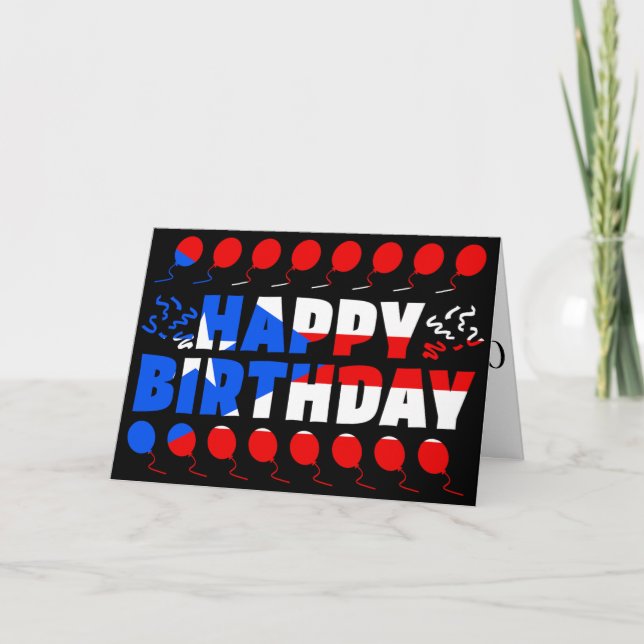 Tarjeta Cumpleaños Patriótico de la Bandera de Puerto Rico (Anverso)