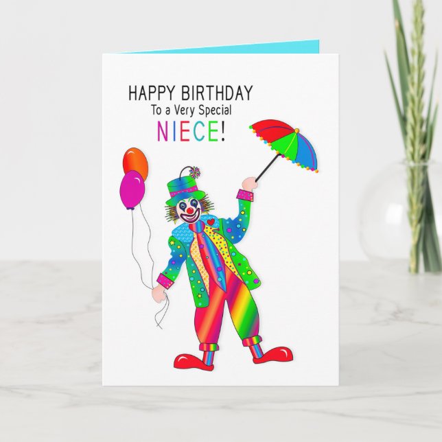 Tarjeta Cumpleaños, Payaso, Niña, Colección Kaleidoscope (Anverso)