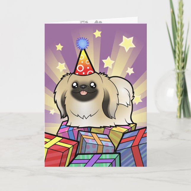 Tarjeta Cumpleaños Pekingese (show cut) (Anverso)
