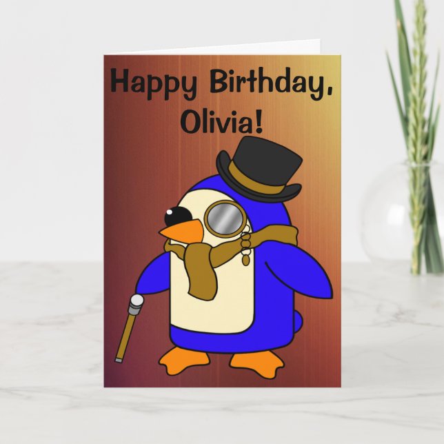 Tarjeta Cumpleaños Penguin Tanned Leather Brown personaliz (Anverso)