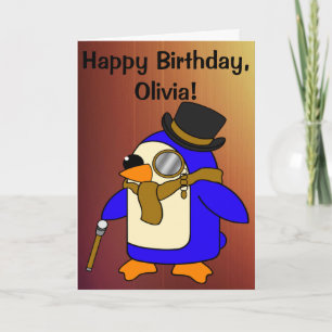 Tarjeta Cumpleaños Penguin Tanned Leather Brown personaliz