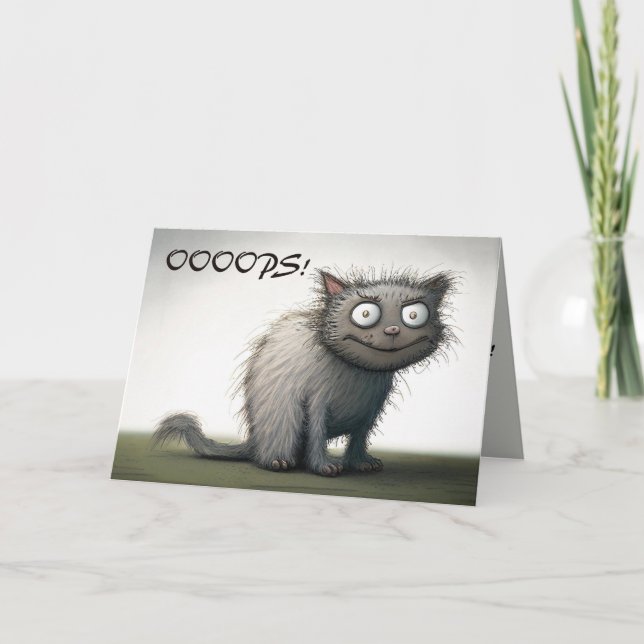 Tarjeta Cumpleaños Perdido Gato Culpable Editable (Anverso)