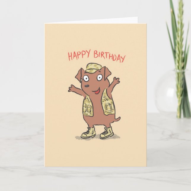 Tarjeta Cumpleaños : Perro con chaleco de camuflaje (Cumpl (Anverso)