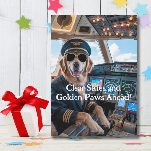 Tarjeta Cumpleaños Perro Piloto Retriever Dorado Divertido
