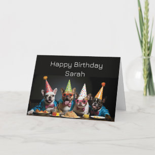 Tarjeta Cumpleaños Perros Divertidos Nombre Personalizado