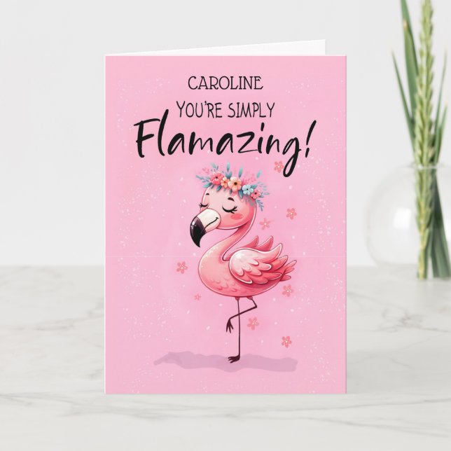 Tarjeta Cumpleaños Personaliza con Flamingo Fabulous Fun (Anverso)