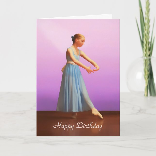 Tarjeta Cumpleaños, personalizable, bailarina en azul (Anverso)