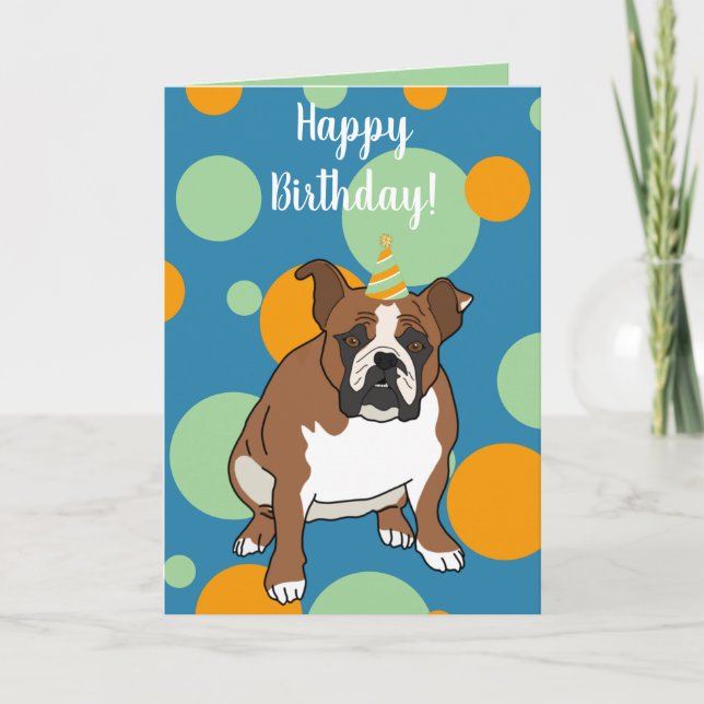 Tarjeta Cumpleaños personalizable de Bulldog Inglés (Anverso)