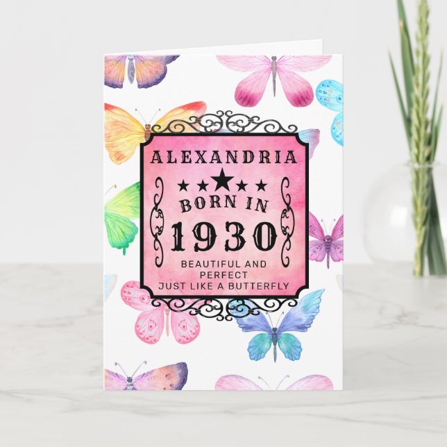 Tarjeta Cumpleaños Personalizado 1930 Mariposa acuarela (Anverso)