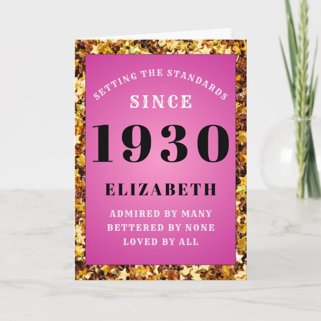 Tarjeta Cumpleaños Personalizado 1930 Purpurina de Oro Ros (Anverso)