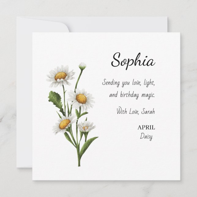 Tarjeta Cumpleaños Personalizado Abril Daisy (Anverso)