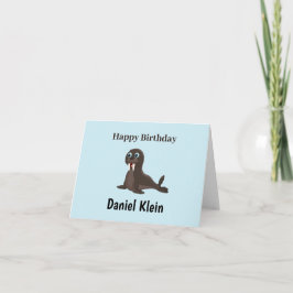 Tarjeta Cumpleaños personalizado adorable foca gris azul